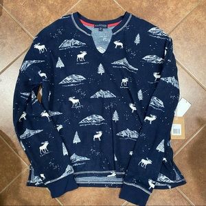 PJ Salvage Navy Blue Pajama Top with White Print